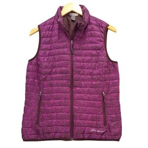 Eddie‎ Bauer Women's EB700 Down Vest Purple Print Sleeveless Lightweight